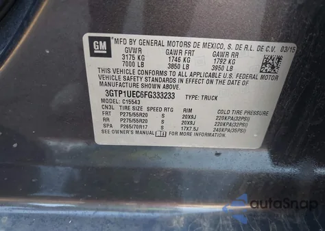 2015 GMC Sierra 1500 Sle from USA, damaged, VIN 3GTP1UEC6FG333233